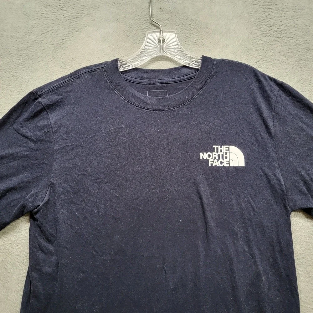 The North Face Men Shirt M Navy Logo Slogan Short Sleeve